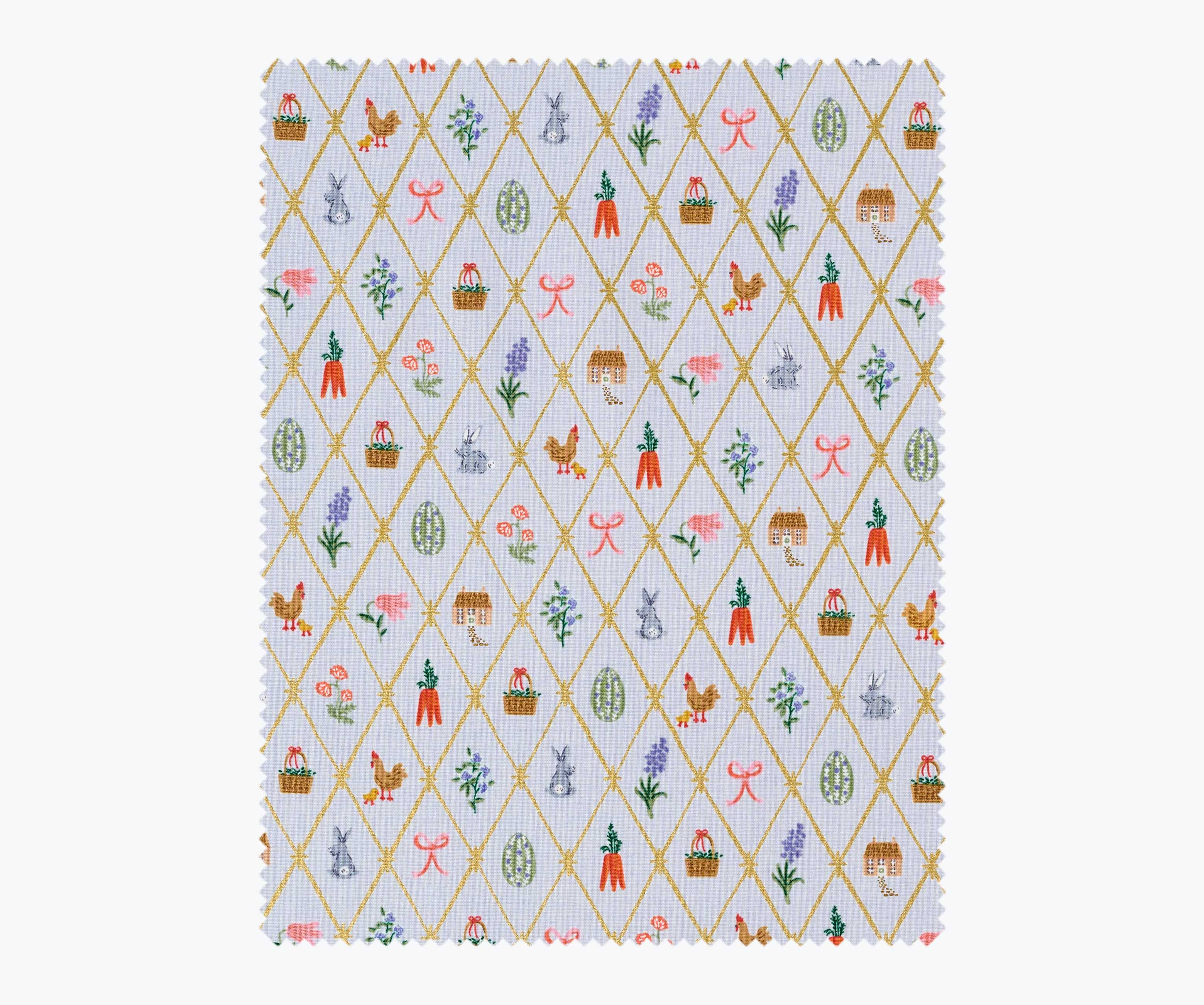 Easter Lattice Cotton Metallic Fabric - Blue